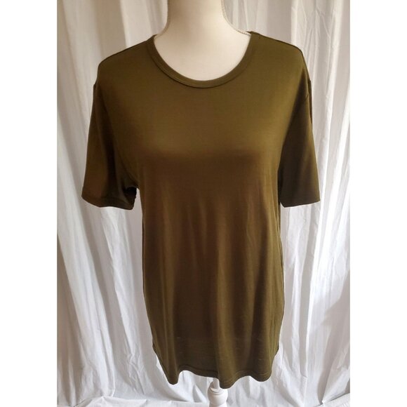 Unbound 100% Merino Wool Womens Large Spruce Slim Crew Neck Tee Shirt Base Layer - Picture 2 of 11